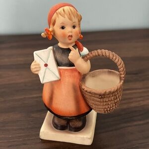 Charming Girl Figurine,meditation with Basket and Letter